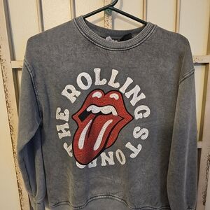 Zara Rolling Stones Gray Sweatshirt with Rhinestone Graphic